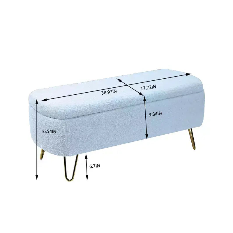 Banc de rangement moderne de 39 po avec revêtement en fausse fourrure, banc d'entrée avec pieds dorés, bout de lit, pouf pour salon, chambre à coucher