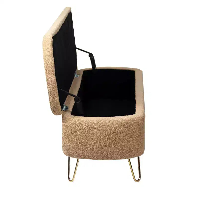 Banc de rangement moderne de 39 po avec revêtement en fausse fourrure, banc d'entrée avec pieds dorés, bout de lit, pouf pour salon, chambre à coucher