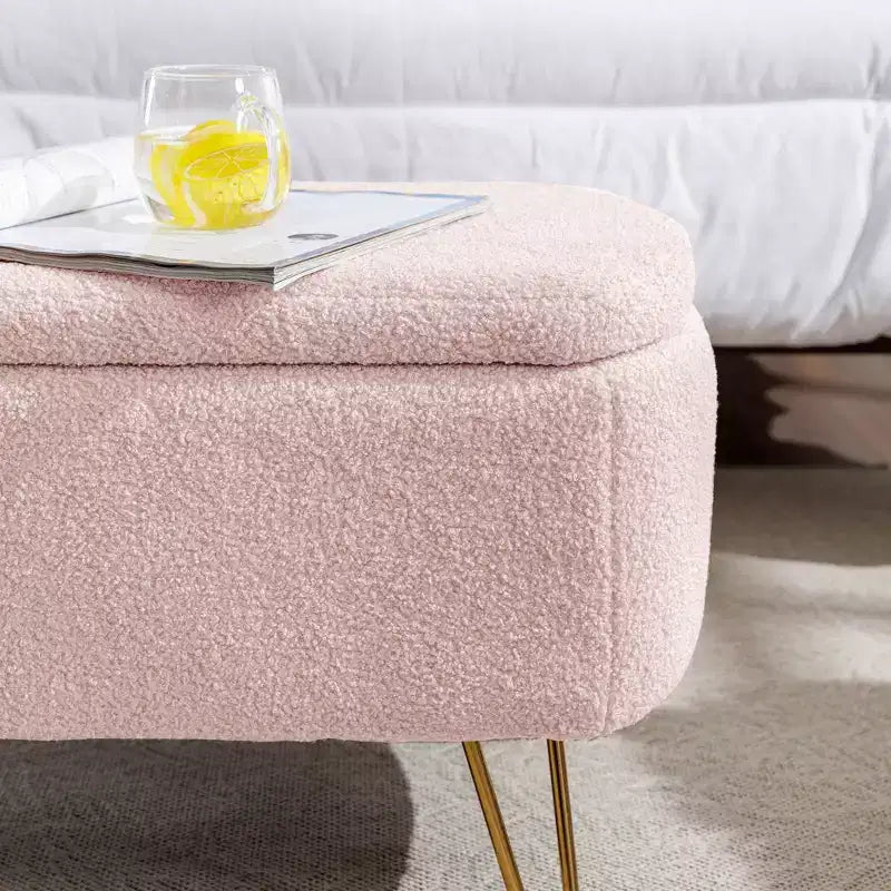 Banc de rangement moderne de 39 po avec revêtement en fausse fourrure, banc d'entrée avec pieds dorés, bout de lit, pouf pour salon, chambre à coucher