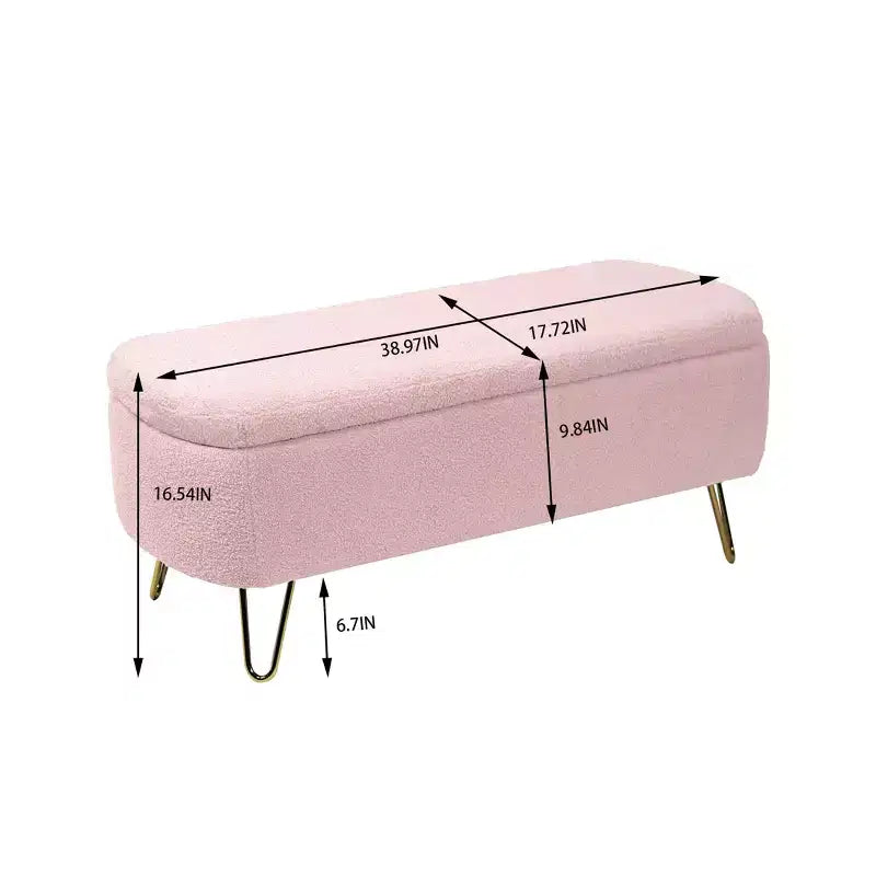 Banc de rangement moderne de 39 po avec revêtement en fausse fourrure, banc d'entrée avec pieds dorés, bout de lit, pouf pour salon, chambre à coucher