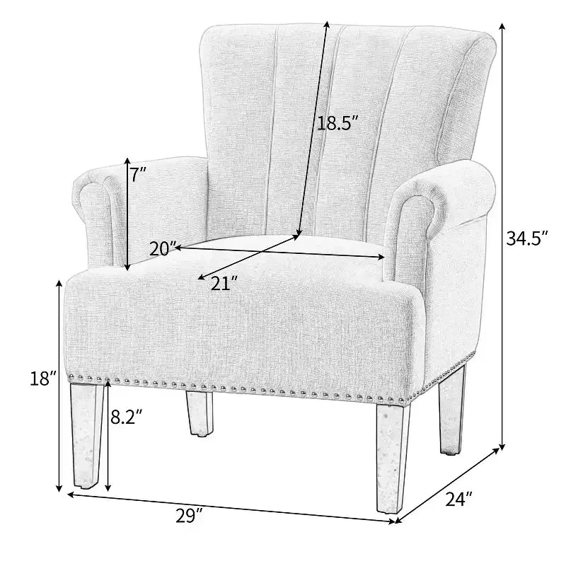 Fauteuil en polyester tufté avec rivets traditionnels Pearl et accoudoirs roulés