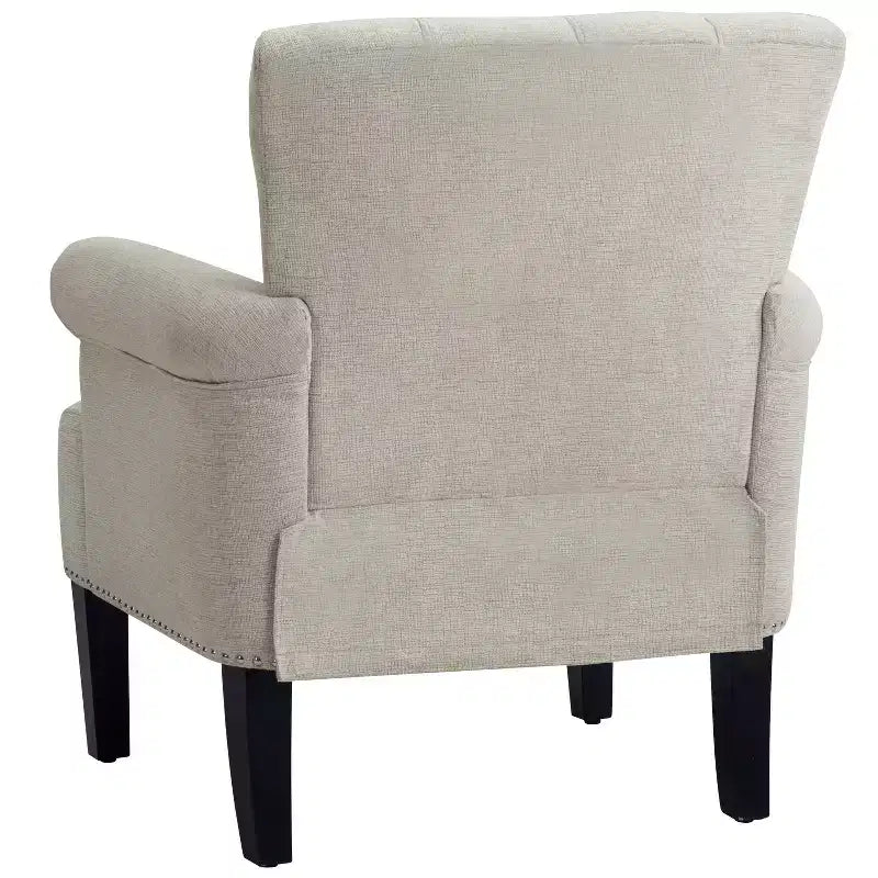 Fauteuil en polyester tufté avec rivets traditionnels Pearl et accoudoirs roulés