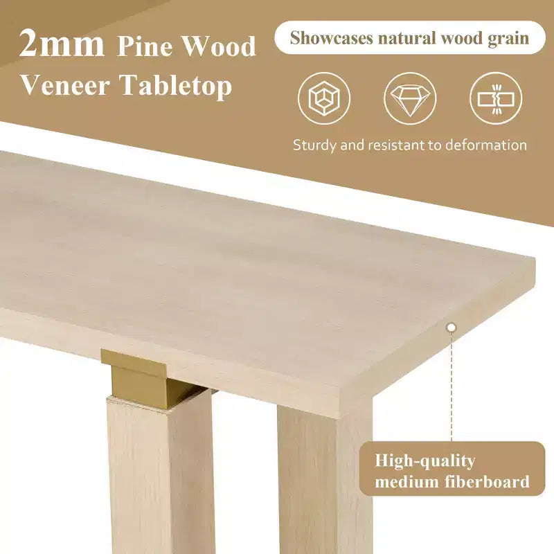 63 Table console extra longue avec pieds en pin massif, garniture en métal industriel, table d'entrée avec étagère de rangement pour couloir, salon, foyer