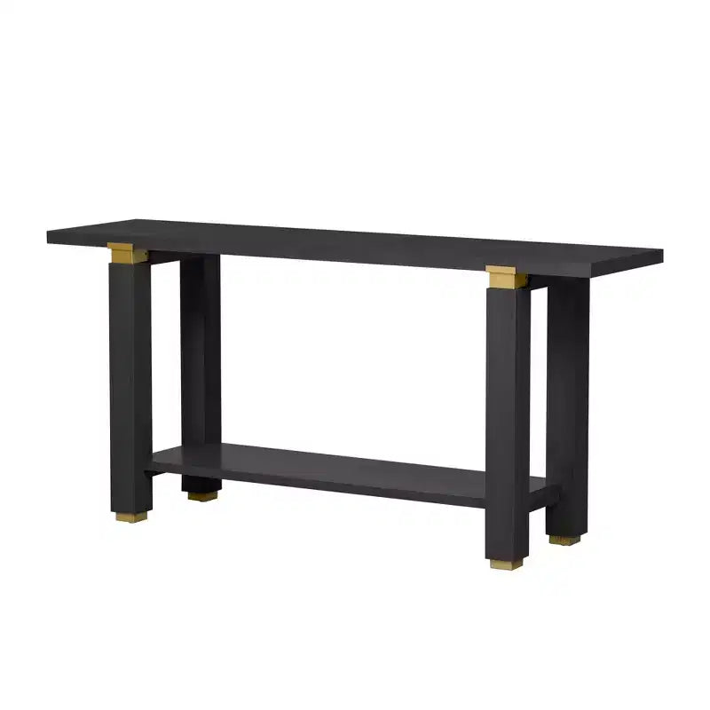 63 Table console extra longue avec pieds en pin massif, garniture en métal industriel, table d'entrée avec étagère de rangement pour couloir, salon, foyer