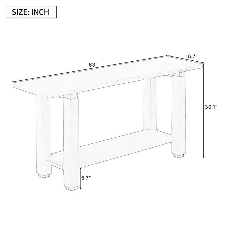 63 Table console extra longue avec pieds en pin massif, garniture en métal industriel, table d'entrée avec étagère de rangement pour couloir, salon, foyer