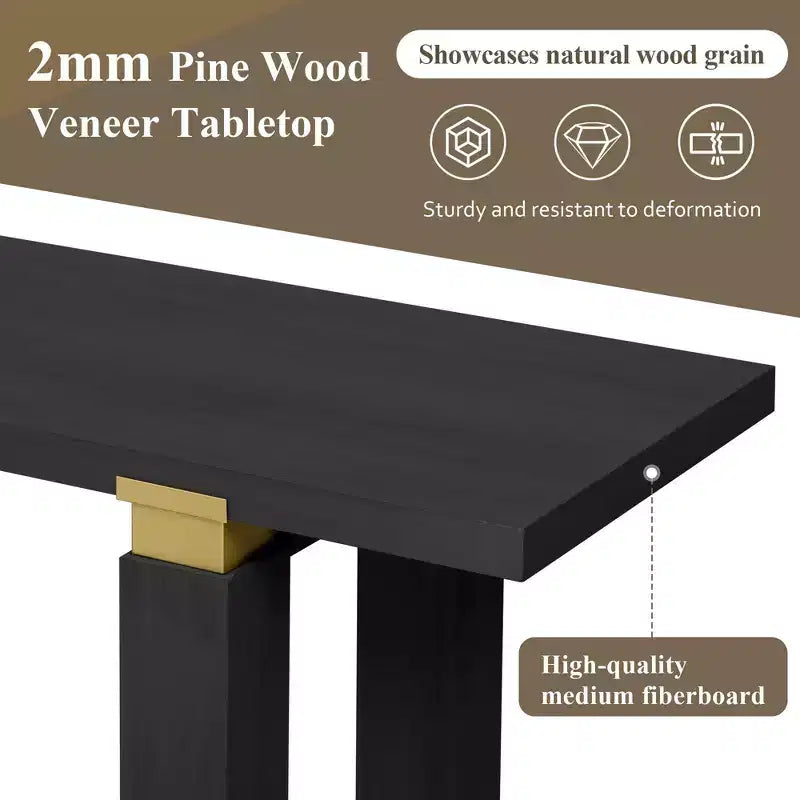 63 Table console extra longue avec pieds en pin massif, garniture en métal industriel, table d'entrée avec étagère de rangement pour couloir, salon, foyer