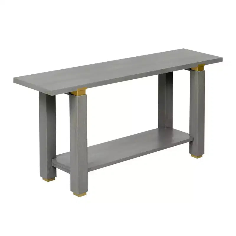 63 Table console extra longue avec pieds en pin massif, garniture en métal industriel, table d'entrée avec étagère de rangement pour couloir, salon, foyer