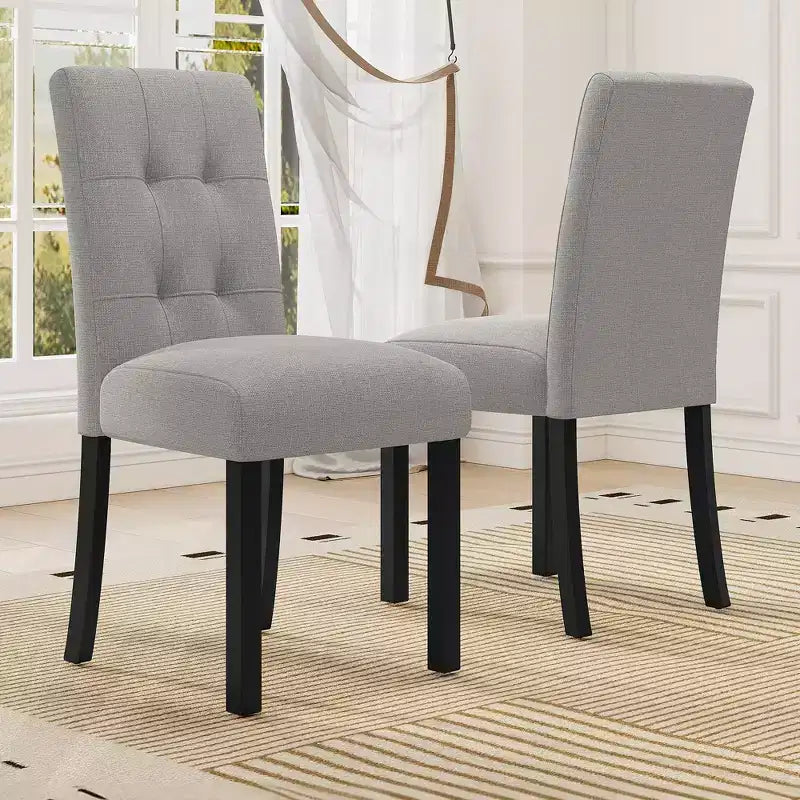 Chaises de salle à manger modernes capitonnées en lin, lot de 4, chaises d'appoint avec structure en bois massif d'hévéa