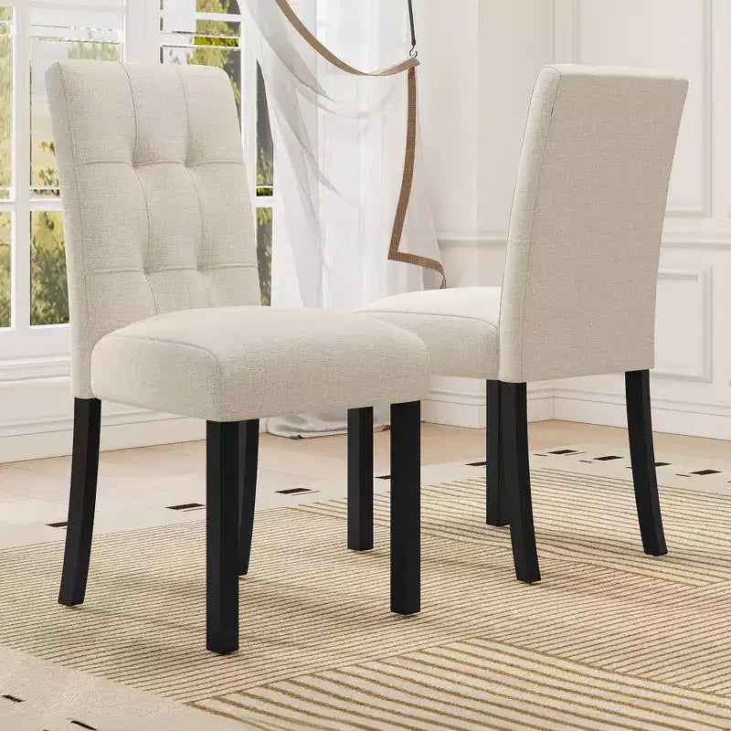 Chaises de salle à manger modernes capitonnées en lin, lot de 4, chaises d'appoint avec structure en bois massif d'hévéa