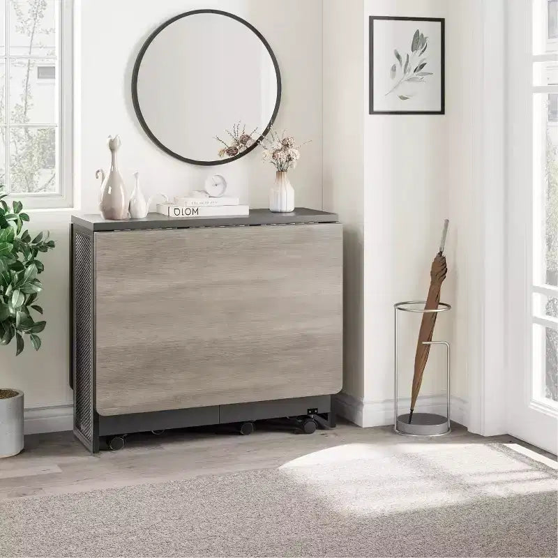 Table de salle à manger pliante avec rangement, table à abattants avec roulettes, table de salle à manger multifonctionnelle extensible avec 2 étagères de rangement pour la cuisine, le salon