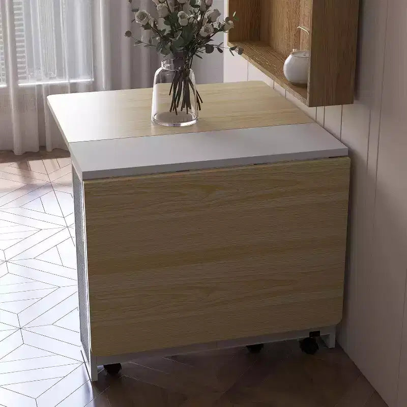 Table de salle à manger pliante avec rangement, table à abattants avec roulettes, table de salle à manger multifonctionnelle extensible avec 2 étagères de rangement pour la cuisine, le salon