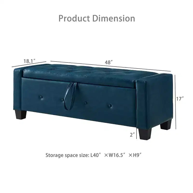 Banc de rangement moderne avec ottomane rembourrée en similicuir capitonné, banc d'entrée avec rangement, banc de bout de lit à plateau rabattable pour salon