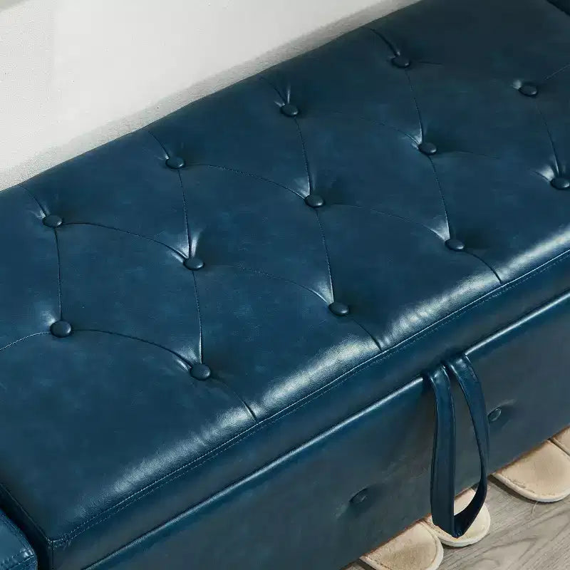 Banc de rangement moderne avec ottomane rembourrée en similicuir capitonné, banc d'entrée avec rangement, banc de bout de lit à plateau rabattable pour salon
