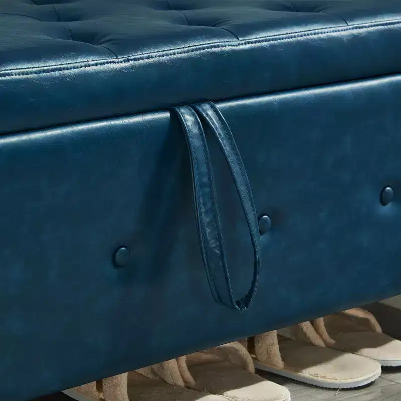 Banc de rangement moderne avec ottomane rembourrée en similicuir capitonné, banc d'entrée avec rangement, banc de bout de lit à plateau rabattable pour salon