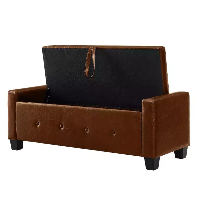 Banc de rangement moderne avec ottomane rembourrée en similicuir capitonné, banc d'entrée avec rangement, banc de bout de lit à plateau rabattable pour salon