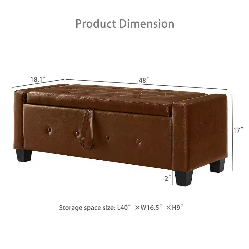 Banc de rangement moderne avec ottomane rembourrée en similicuir capitonné, banc d'entrée avec rangement, banc de bout de lit à plateau rabattable pour salon