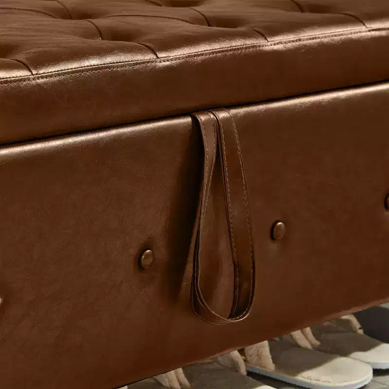 Banc de rangement moderne avec ottomane rembourrée en similicuir capitonné, banc d'entrée avec rangement, banc de bout de lit à plateau rabattable pour salon
