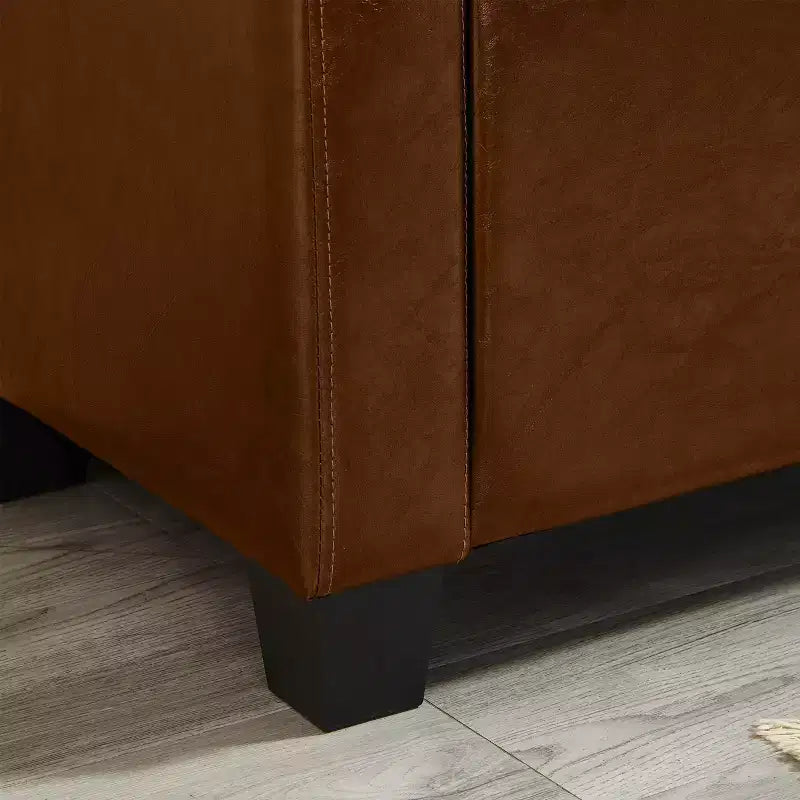 Banc de rangement moderne avec ottomane rembourrée en similicuir capitonné, banc d'entrée avec rangement, banc de bout de lit à plateau rabattable pour salon