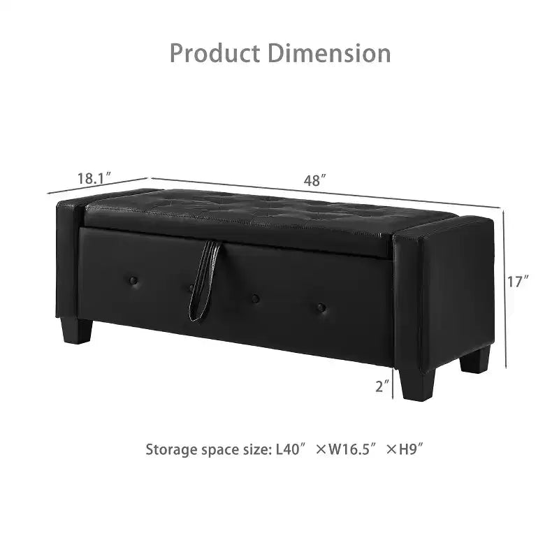 Banc de rangement moderne avec ottomane rembourrée en similicuir capitonné, banc d'entrée avec rangement, banc de bout de lit à plateau rabattable pour salon