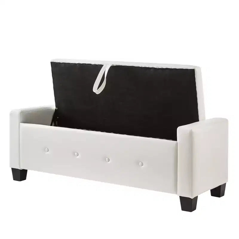 Banc de rangement moderne avec ottomane rembourrée en similicuir capitonné, banc d'entrée avec rangement, banc de bout de lit à plateau rabattable pour salon