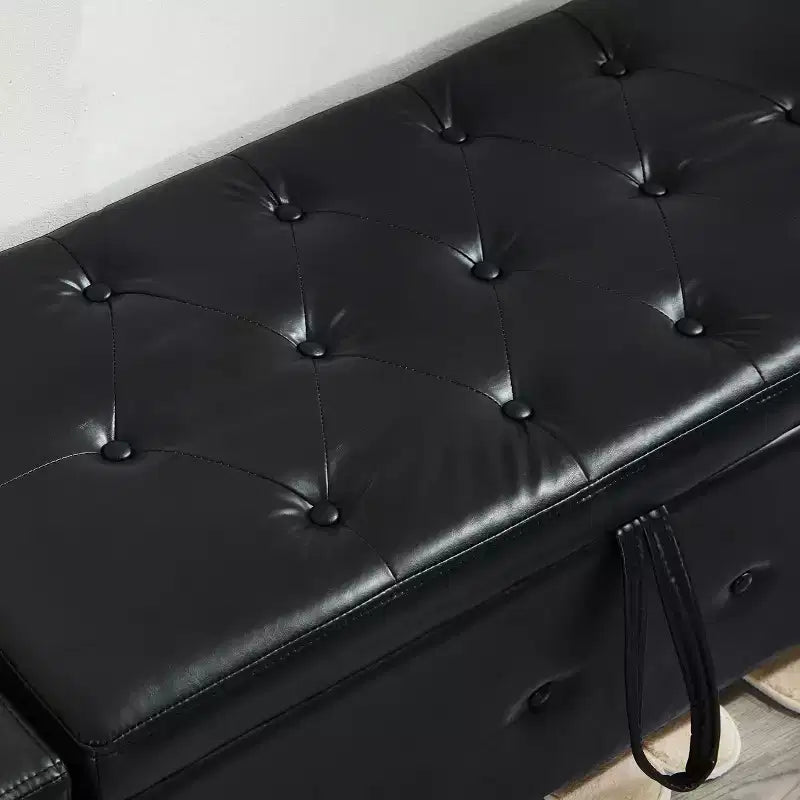 Banc de rangement moderne avec ottomane rembourrée en similicuir capitonné, banc d'entrée avec rangement, banc de bout de lit à plateau rabattable pour salon