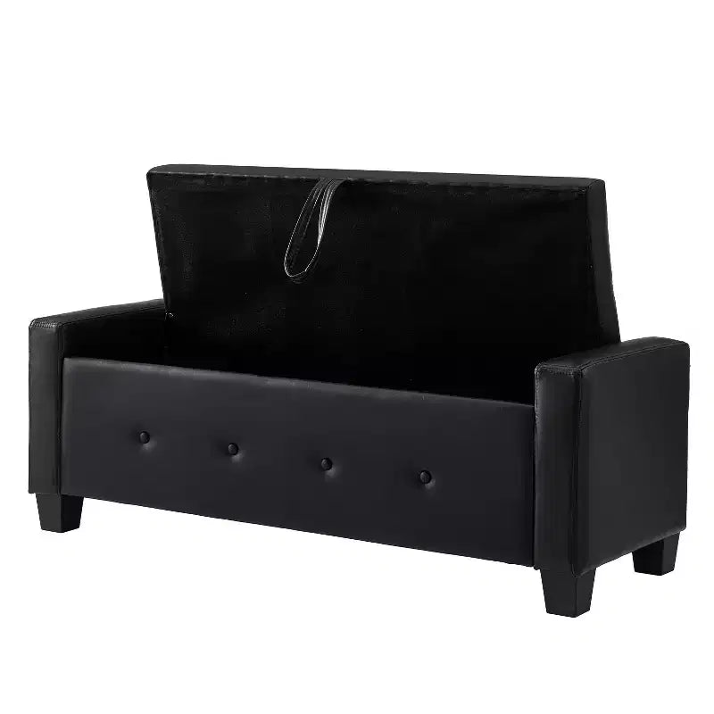 Banc de rangement moderne avec ottomane rembourrée en similicuir capitonné, banc d'entrée avec rangement, banc de bout de lit à plateau rabattable pour salon