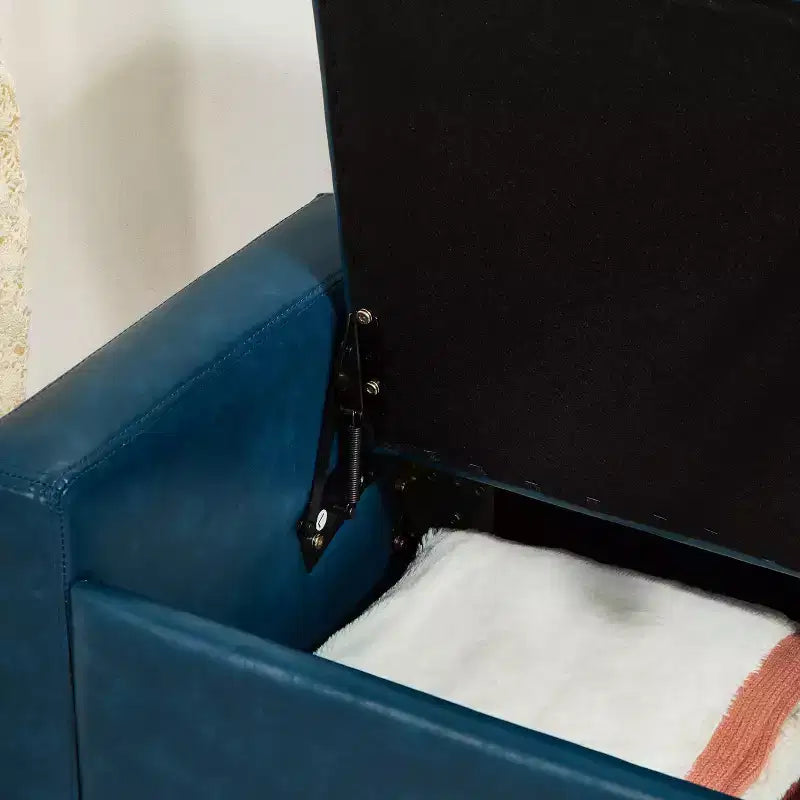 Banc de rangement moderne avec ottomane rembourrée en similicuir capitonné, banc d'entrée avec rangement, banc de bout de lit à plateau rabattable pour salon