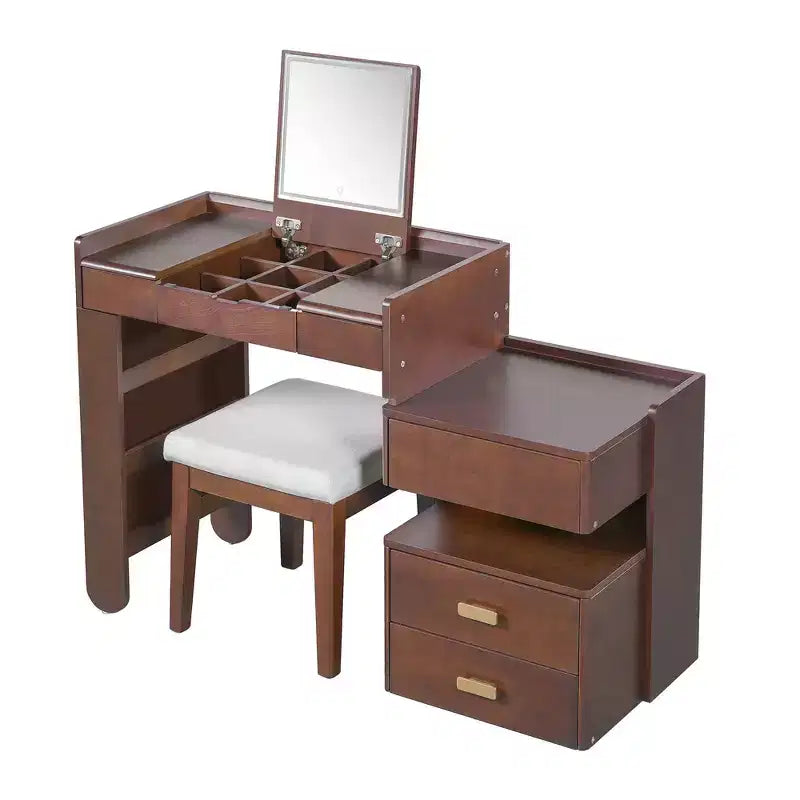 Coiffeuse 3-en-1, Table de Maquillage Multifonctionnelle Élégante avec Miroir Rabattable, Longueur Réglable et Nombreux Tiroirs