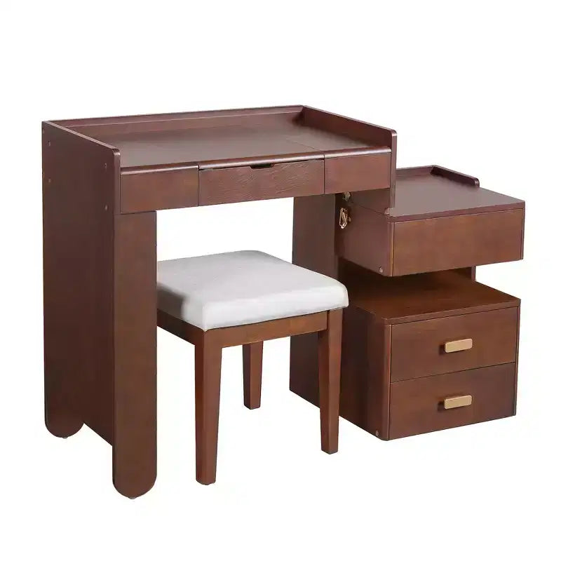 Coiffeuse 3-en-1, Table de Maquillage Multifonctionnelle Élégante avec Miroir Rabattable, Longueur Réglable et Nombreux Tiroirs