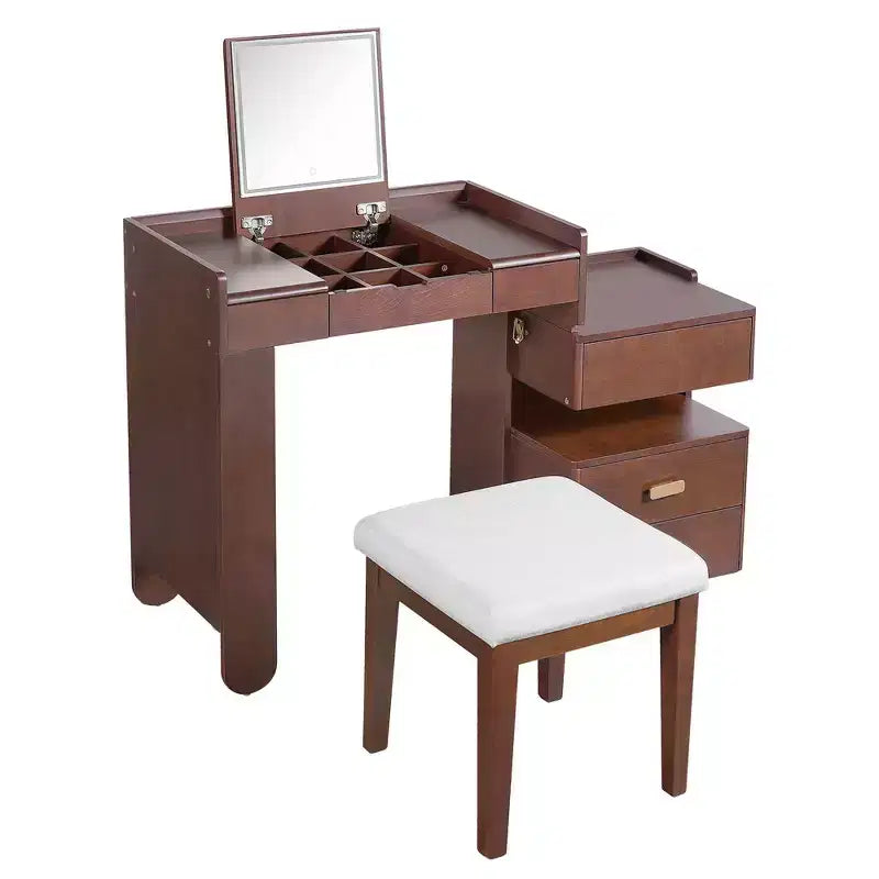 Coiffeuse 3-en-1, Table de Maquillage Multifonctionnelle Élégante avec Miroir Rabattable, Longueur Réglable et Nombreux Tiroirs