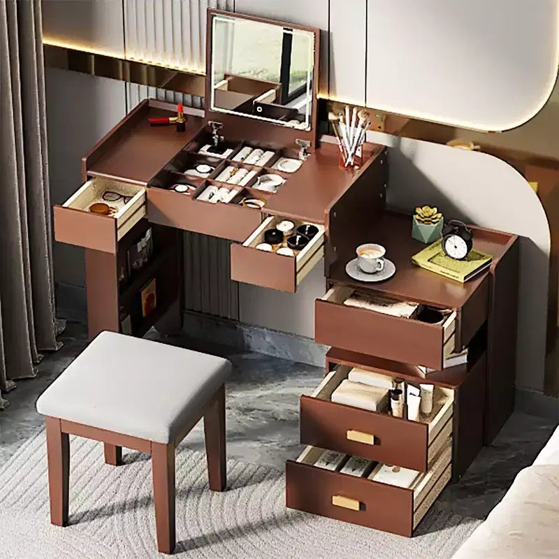 Coiffeuse 3-en-1, Table de Maquillage Multifonctionnelle Élégante avec Miroir Rabattable, Longueur Réglable et Nombreux Tiroirs