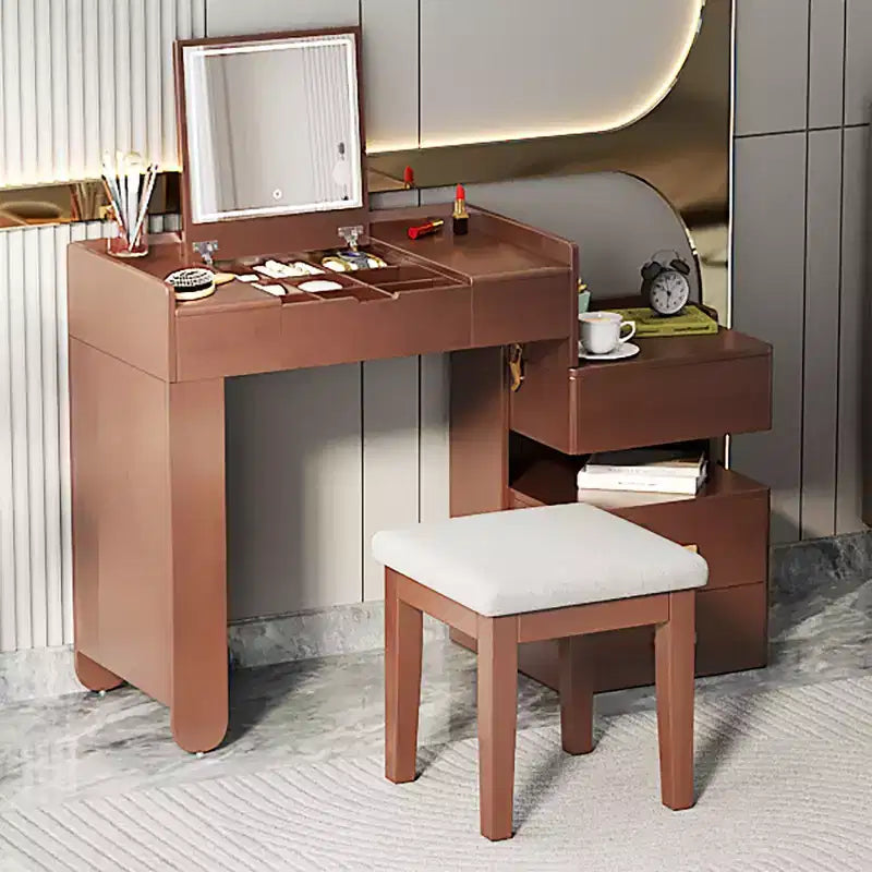 Coiffeuse 3-en-1, Table de Maquillage Multifonctionnelle Élégante avec Miroir Rabattable, Longueur Réglable et Nombreux Tiroirs