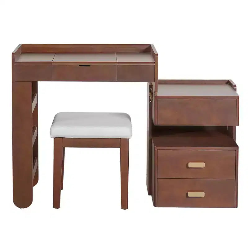Coiffeuse 3-en-1, Table de Maquillage Multifonctionnelle Élégante avec Miroir Rabattable, Longueur Réglable et Nombreux Tiroirs