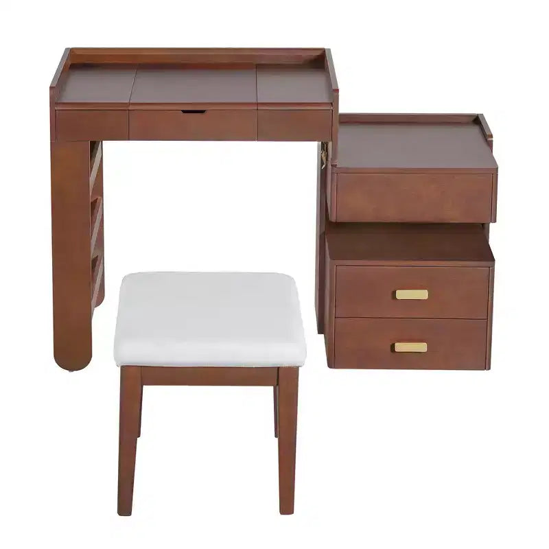 Coiffeuse 3-en-1, Table de Maquillage Multifonctionnelle Élégante avec Miroir Rabattable, Longueur Réglable et Nombreux Tiroirs