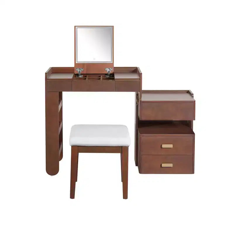 Coiffeuse 3-en-1, Table de Maquillage Multifonctionnelle Élégante avec Miroir Rabattable, Longueur Réglable et Nombreux Tiroirs