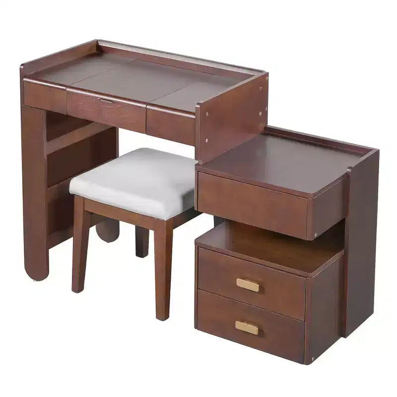 Coiffeuse 3-en-1, Table de Maquillage Multifonctionnelle Élégante avec Miroir Rabattable, Longueur Réglable et Nombreux Tiroirs
