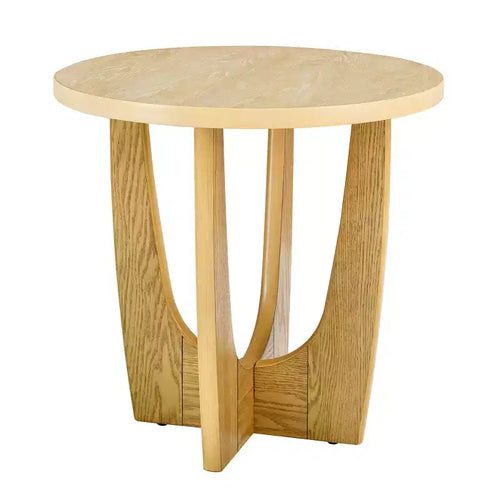 25 Round Coffee Table, X-Leg Support, Contemporary Nightstand for Small Spaces, Living Room, Bedroom, Oak