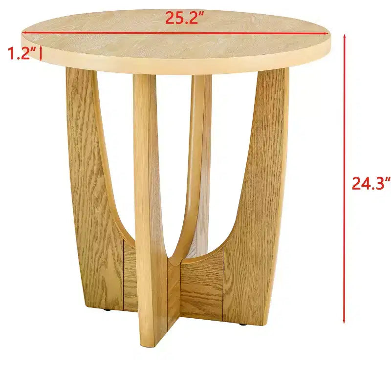 Table basse ronde de 25 po, pieds en X, table de chevet contemporaine pour petits espaces, salon, chambre, chêne