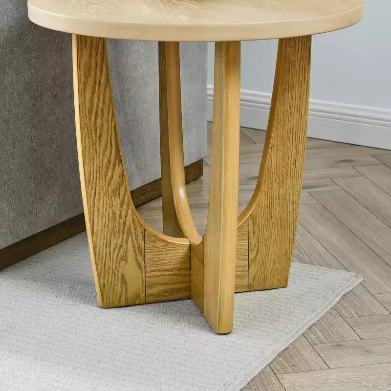 Table basse ronde de 25 po, pieds en X, table de chevet contemporaine pour petits espaces, salon, chambre, chêne