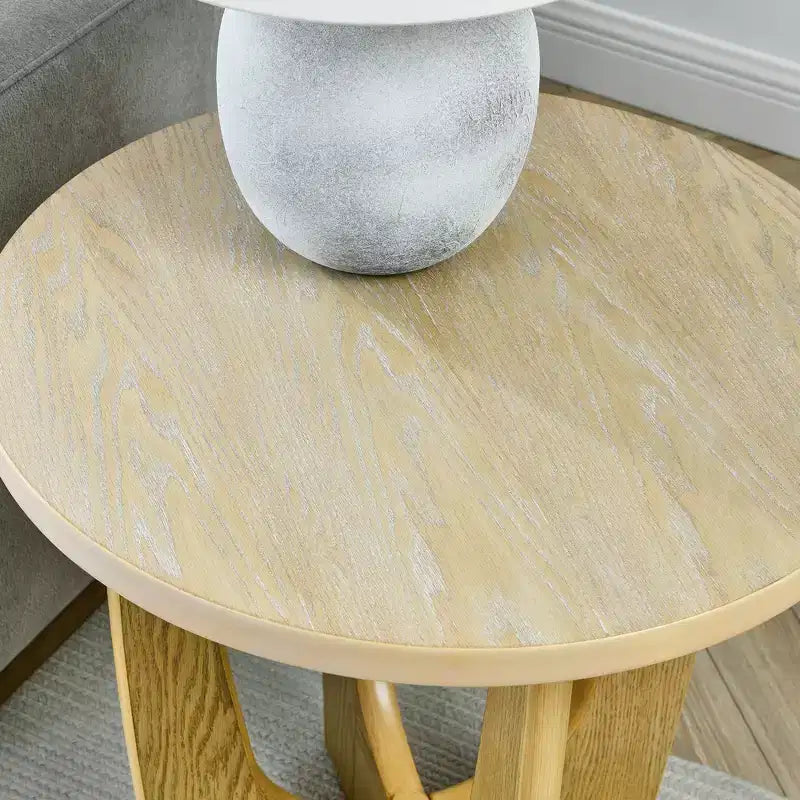 Table basse ronde de 25 po, pieds en X, table de chevet contemporaine pour petits espaces, salon, chambre, chêne