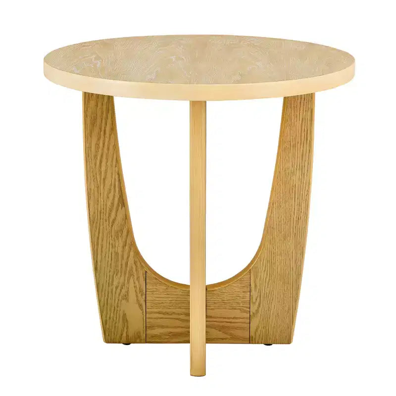 Table basse ronde de 25 po, pieds en X, table de chevet contemporaine pour petits espaces, salon, chambre, chêne