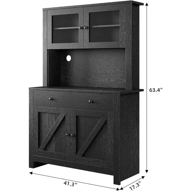 Meuble micro-ondes, matériau aggloméré, finition grain de bois noir, pour rangement de cuisine