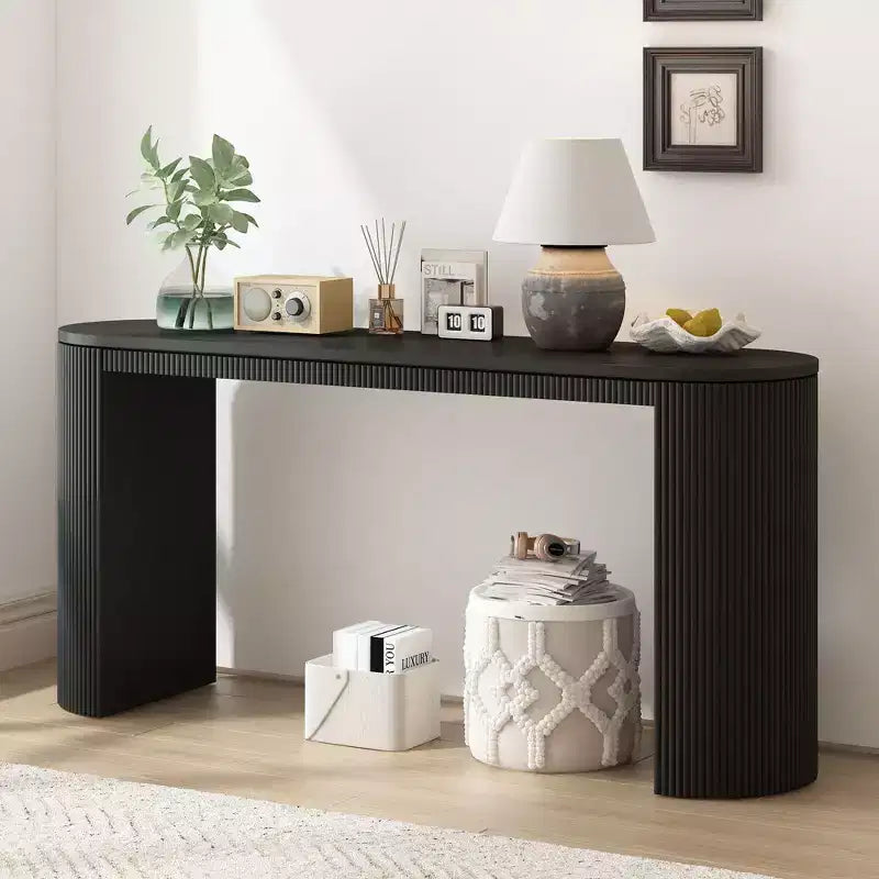 Console d'entrée incurvée moderneTable console avec design unique à rayures verticales, table de couloir étroite pour salon, bureau, entrée