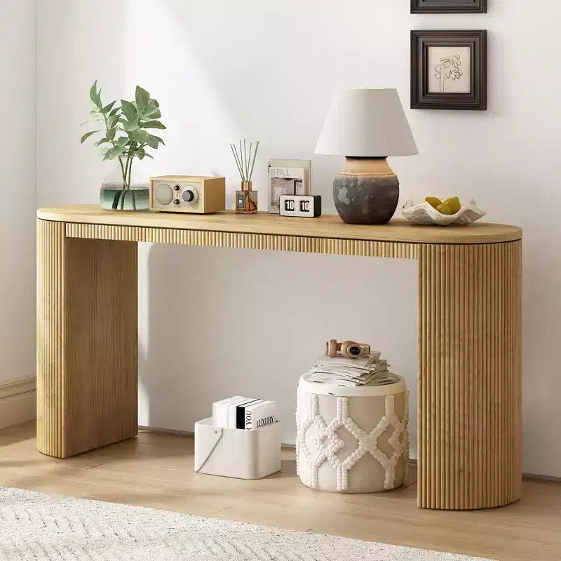 Console d'entrée incurvée moderneTable console avec design unique à rayures verticales, table de couloir étroite pour salon, bureau, entrée
