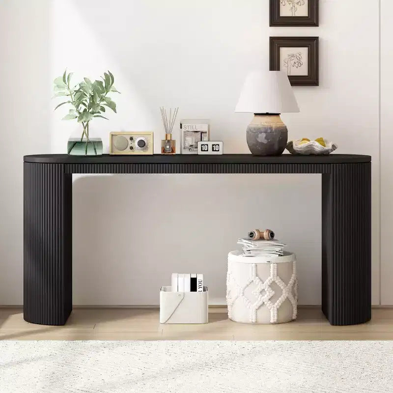 Console d'entrée incurvée moderneTable console avec design unique à rayures verticales, table de couloir étroite pour salon, bureau, entrée