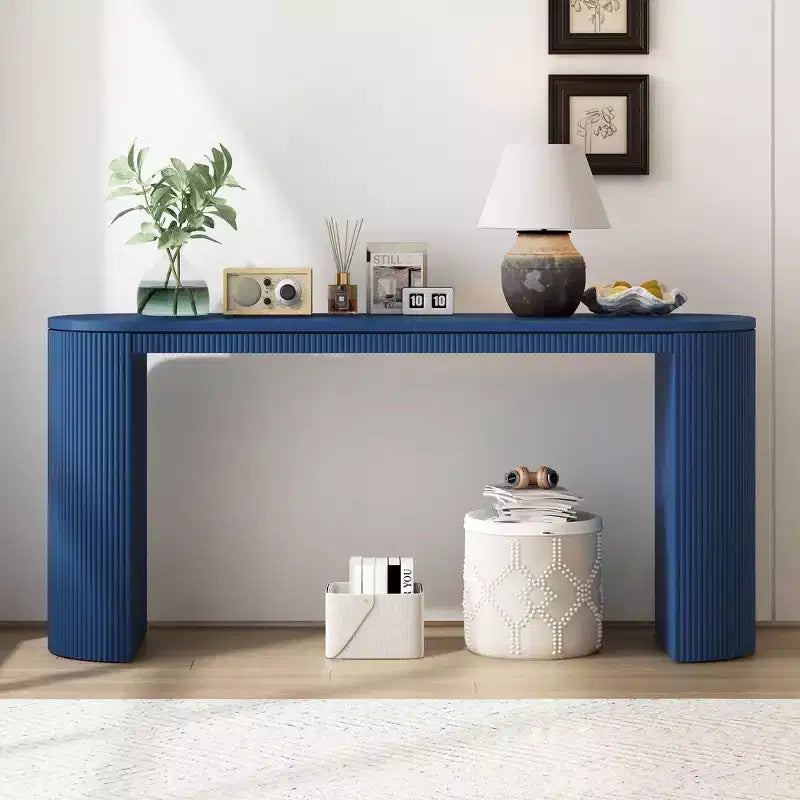 Console d'entrée incurvée moderneTable console avec design unique à rayures verticales, table de couloir étroite pour salon, bureau, entrée
