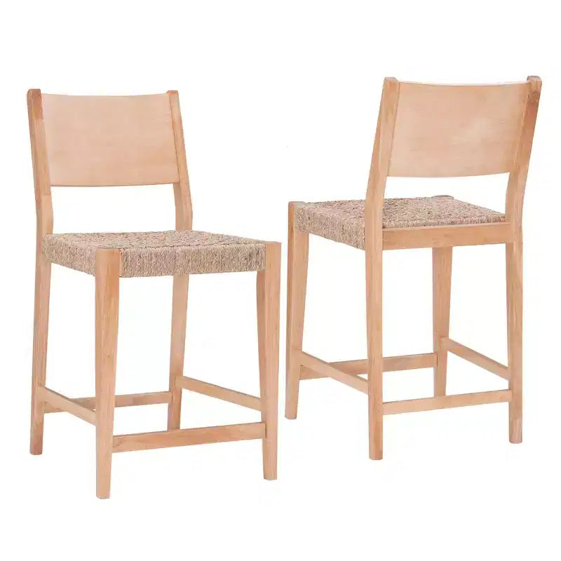 de 2 tabourets de bar hauteur comptoir en jonc de mer tressé à la main Clara Naturel