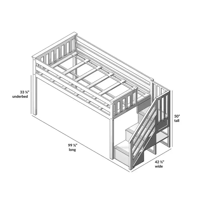 Lit mezzanine simple avec escalier et rideaux