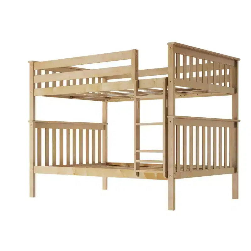 Lit superposé double pour enfants, lit plateforme en bois massif, pas besoin de sommier tapissier