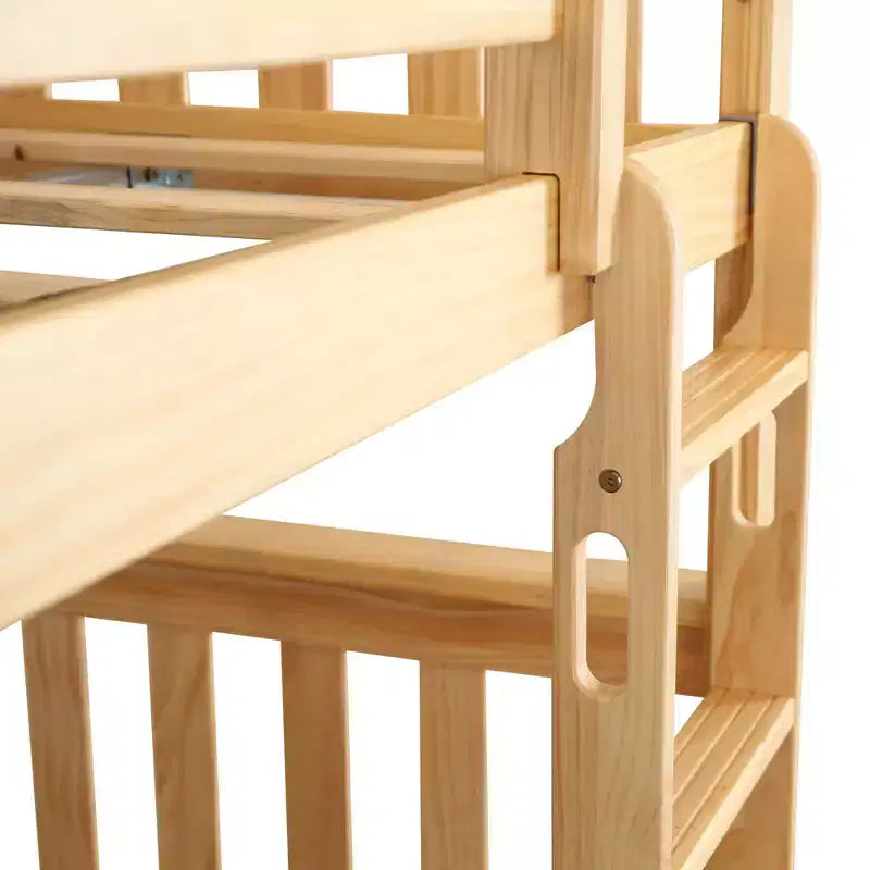 Lit superposé double pour enfants, lit plateforme en bois massif, pas besoin de sommier tapissier